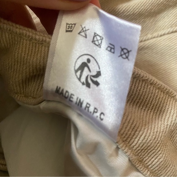 90s Inspired Beige Denim Gold SK Pants Relaxed Fit Straight Leg Minimalist - Picture 13 of 13